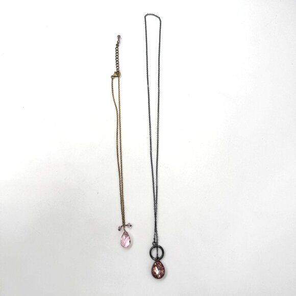 Teardrop Mystic Quartz Sterling Silver and Pink Rose Rhinestone Lariat Necklace - Picture 2 of 13